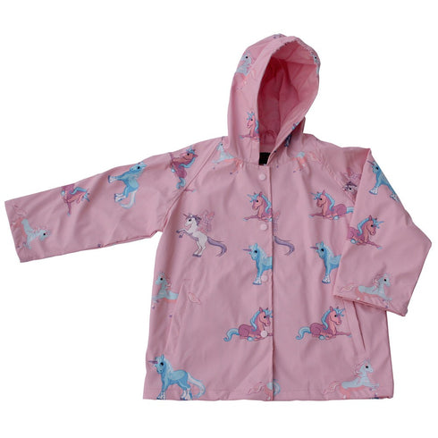 Foxfire Big Girls Pink Blue Unicorn Print Hooded Lined Raincoat 8-10 - SophiasStyle.com